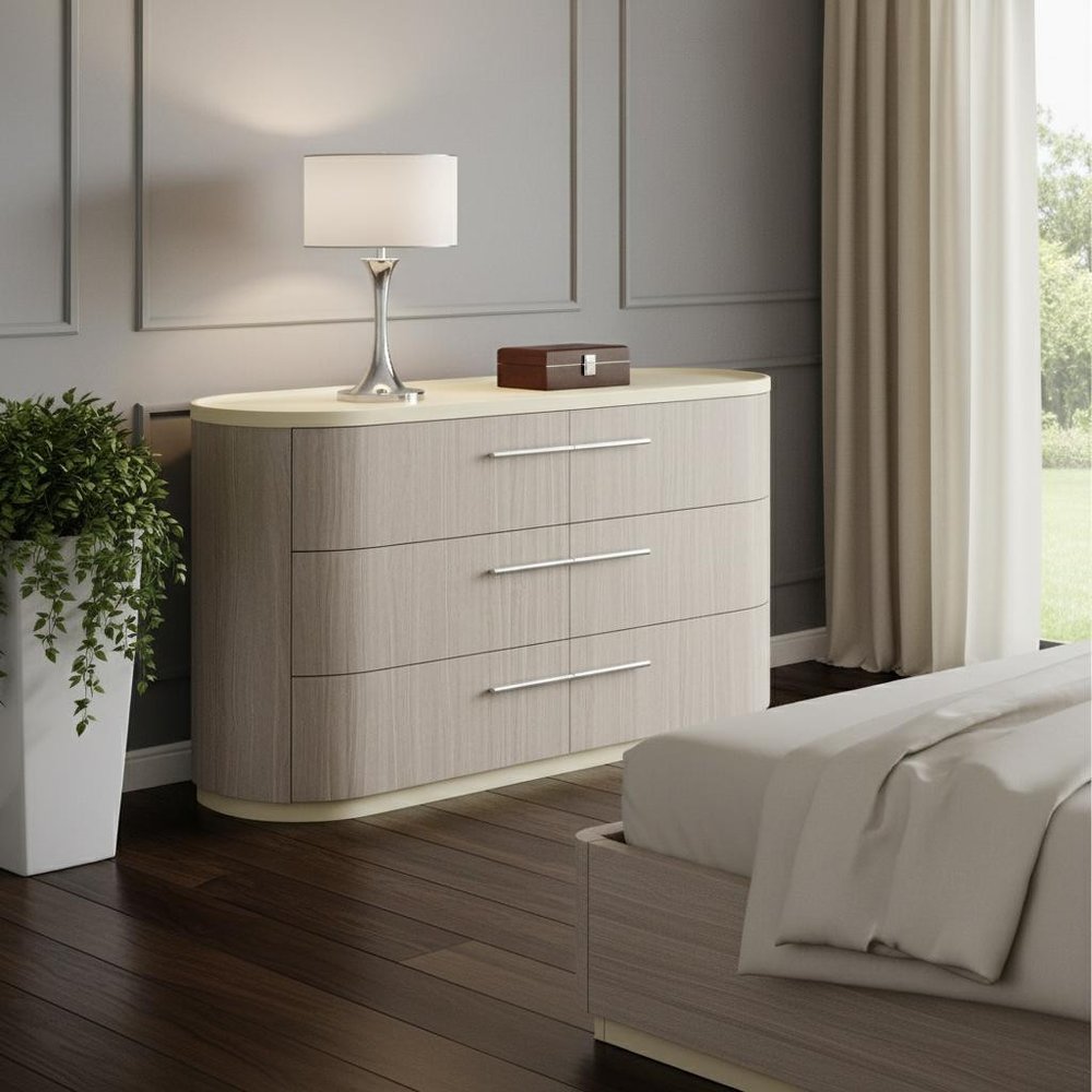 Beige and Oak Wood Six Drawer Double Dresser - 60-inch