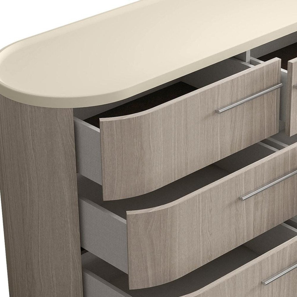 Beige and Oak Wood Six Drawer Double Dresser - 60-inch