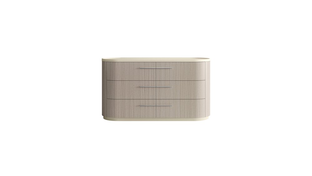 Beige and Oak Wood Six Drawer Double Dresser - 60-inch