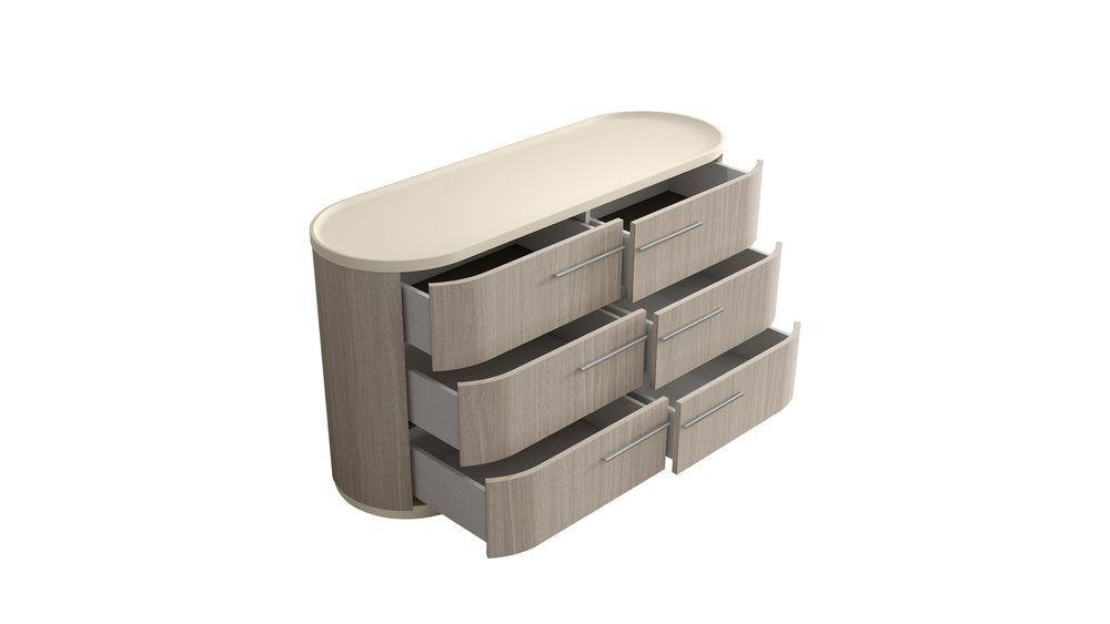 Beige and Oak Wood Six Drawer Double Dresser - 60-inch