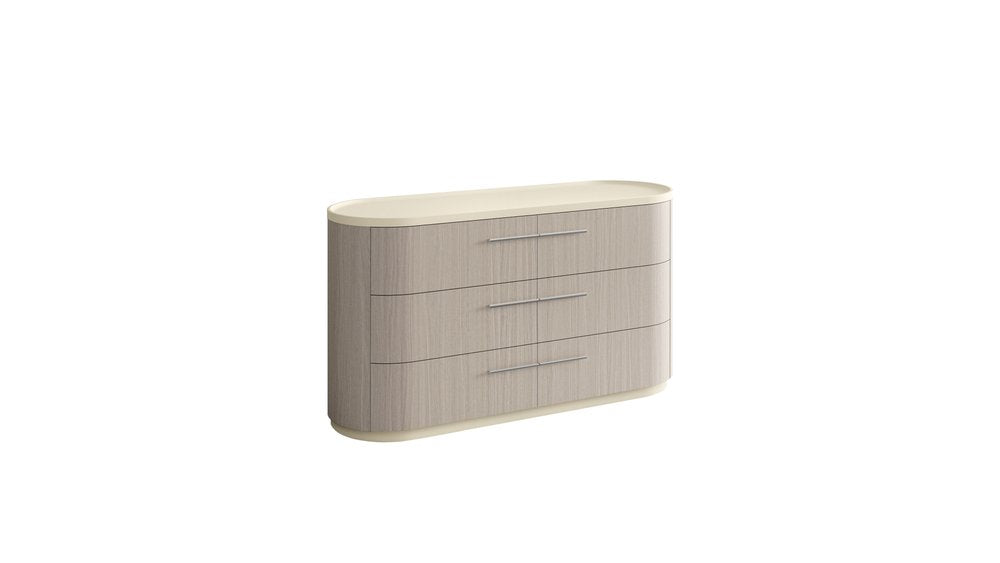 Beige and Oak Wood Six Drawer Double Dresser - 60-inch