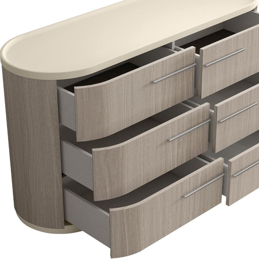 Beige and Oak Wood Six Drawer Double Dresser - 60-inch
