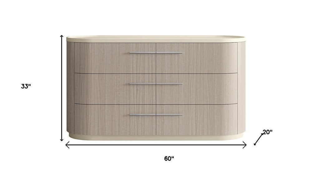 Beige and Oak Wood Six Drawer Double Dresser - 60-inch