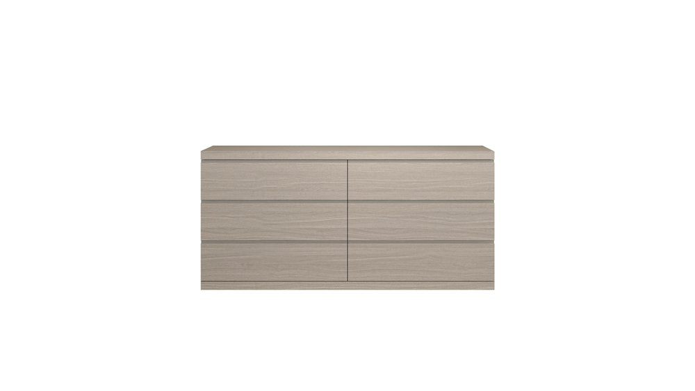 Oak Wood Six Drawer Double Dresser - 63-inch