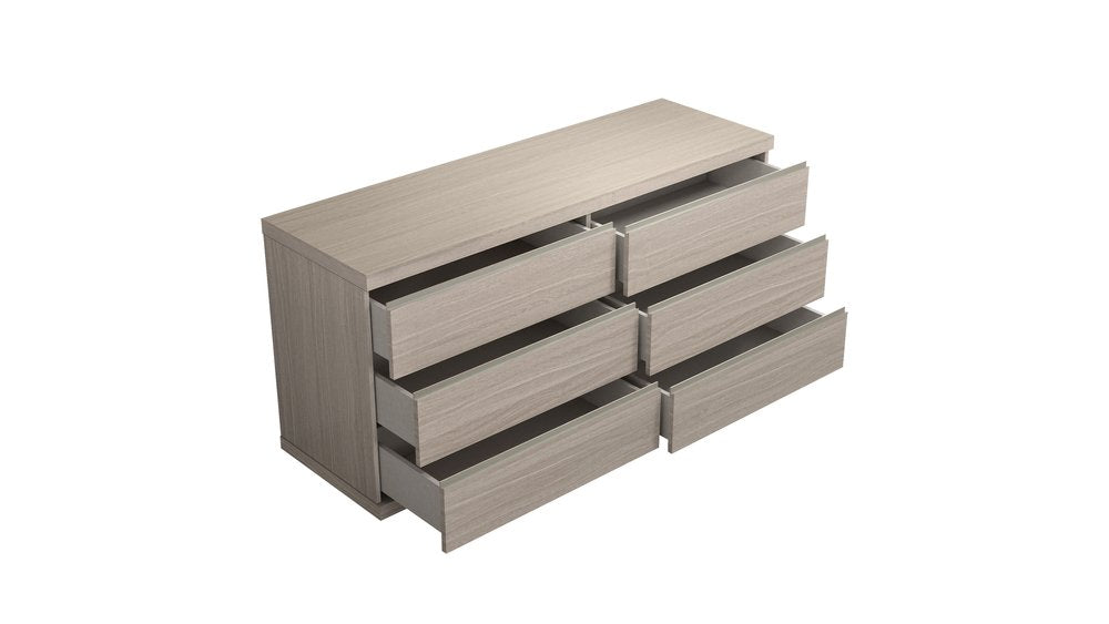 Oak Wood Six Drawer Double Dresser - 63-inch