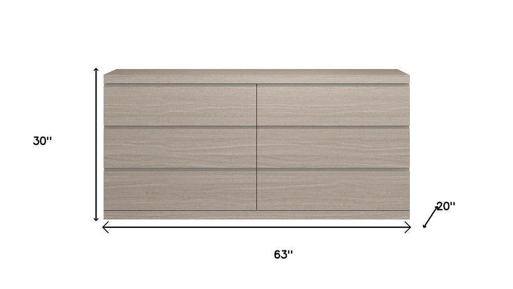 Oak Wood Six Drawer Double Dresser - 63-inch