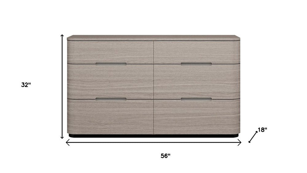 Oak Wood Six Drawer Double Dresser - 56-inch