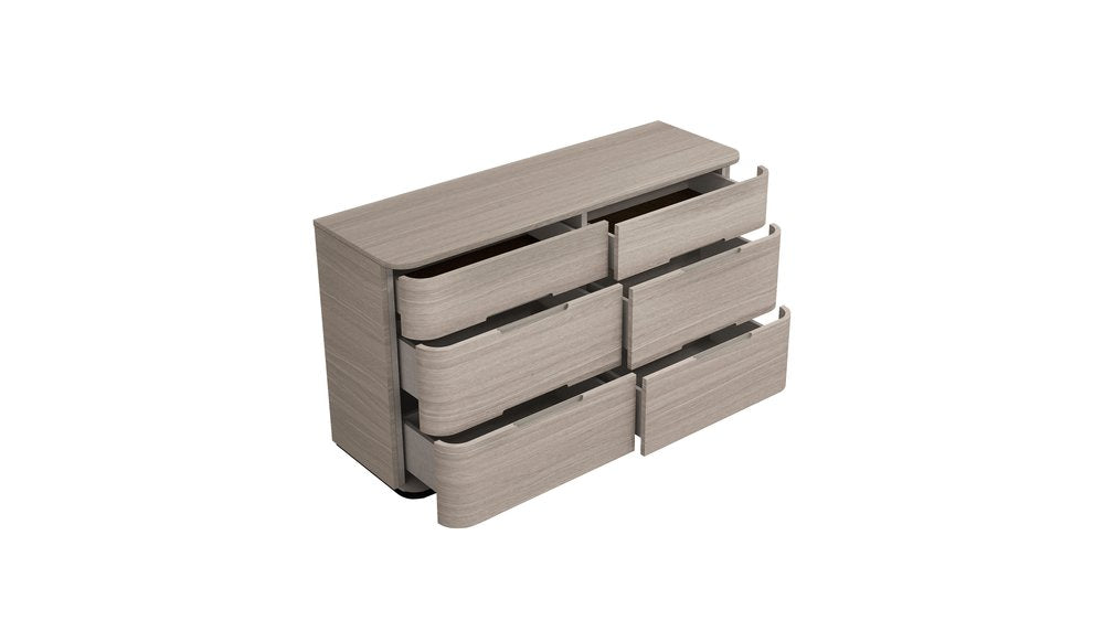 Oak Wood Six Drawer Double Dresser - 56-inch