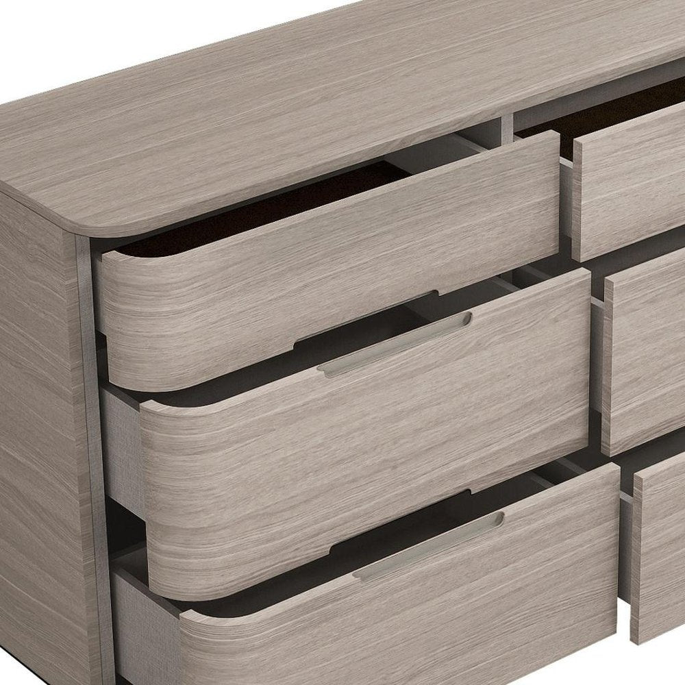 Oak Wood Six Drawer Double Dresser - 56-inch