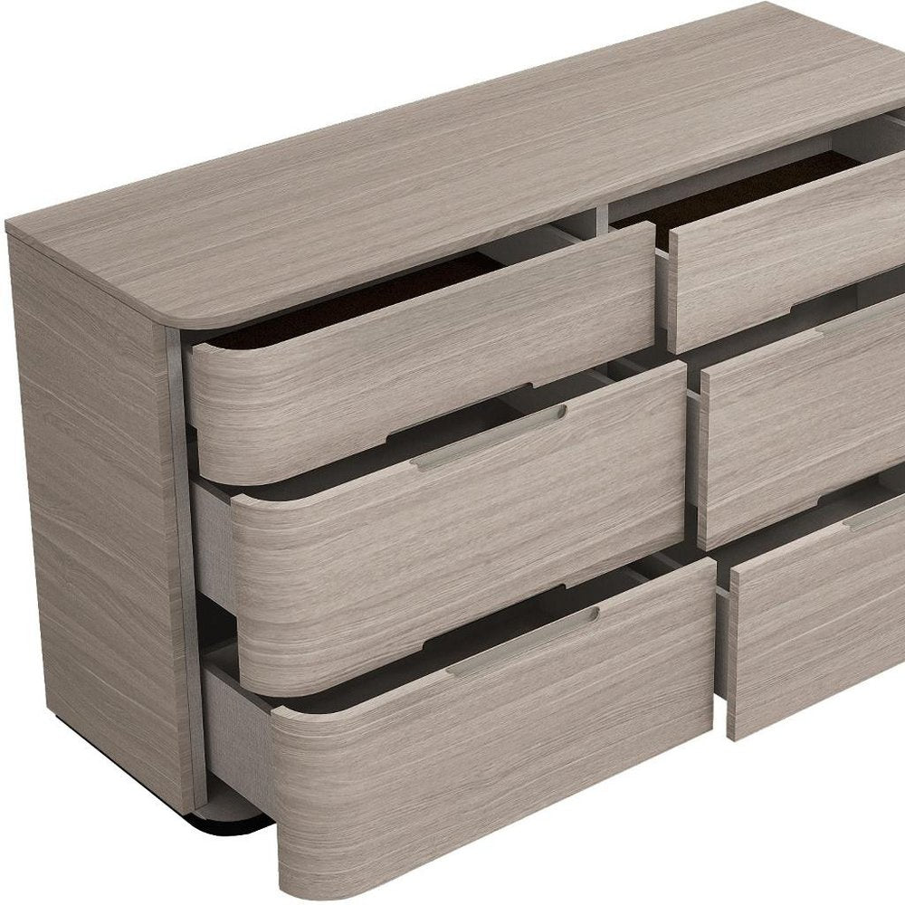 Oak Wood Six Drawer Double Dresser - 56-inch
