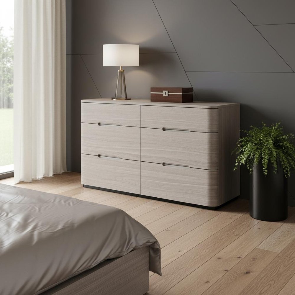 Oak Wood Six Drawer Double Dresser - 56-inch