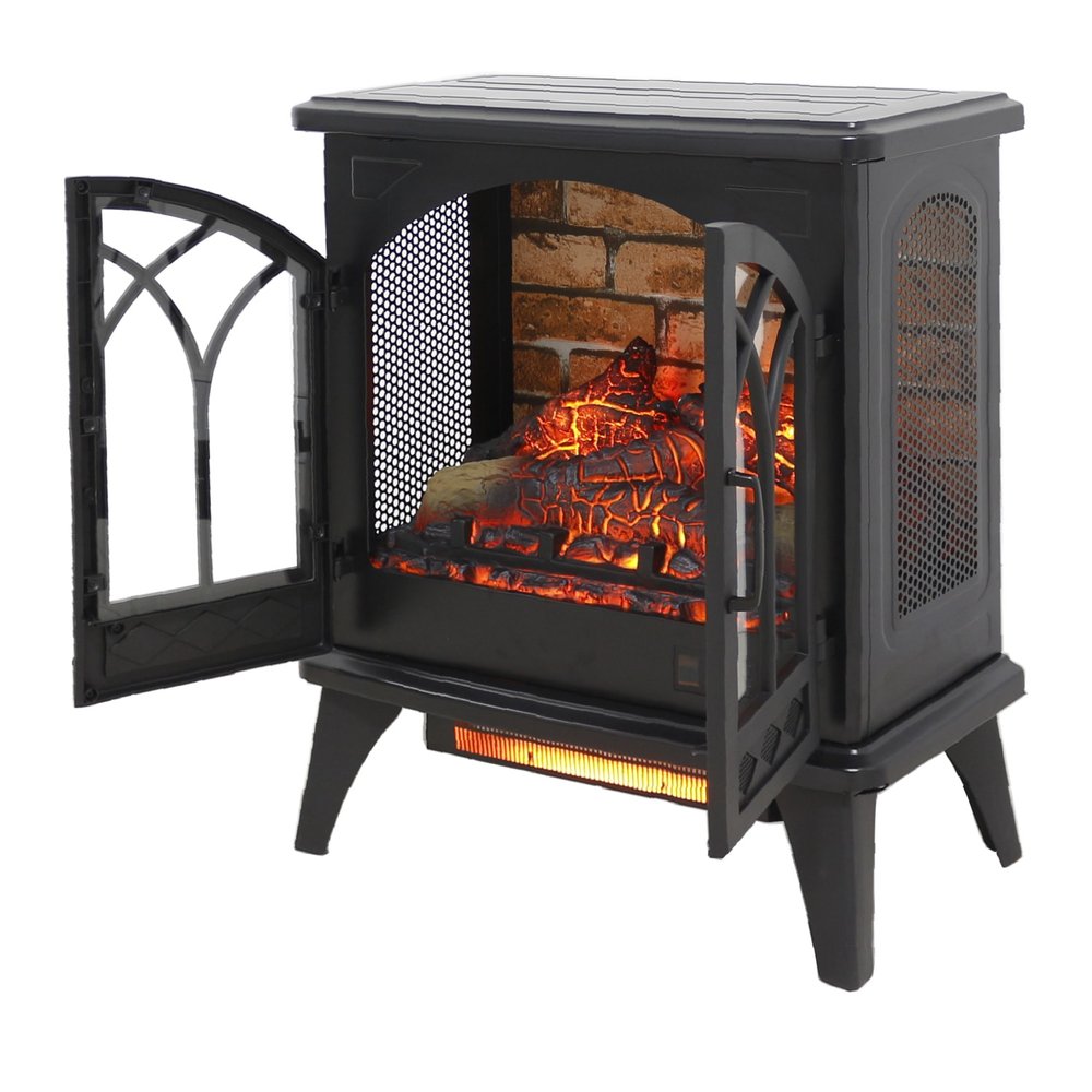 Black Metal Electric Fireplace - 24-inch