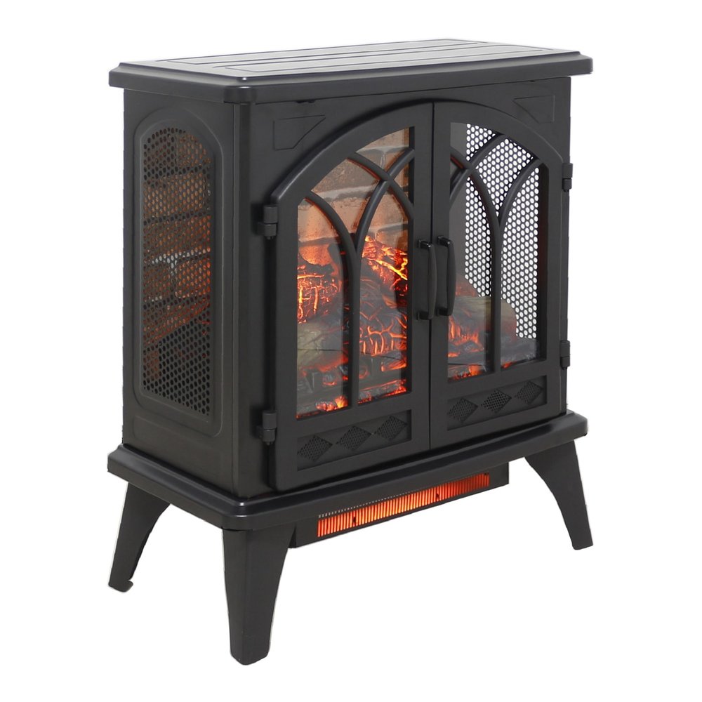 Black Metal Electric Fireplace - 24-inch