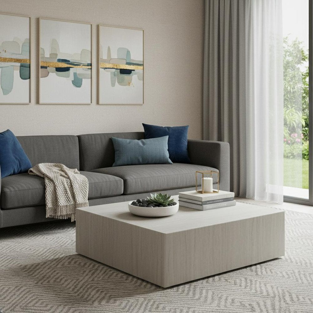 Beige Stone Square Block Coffee Table - 35-inch