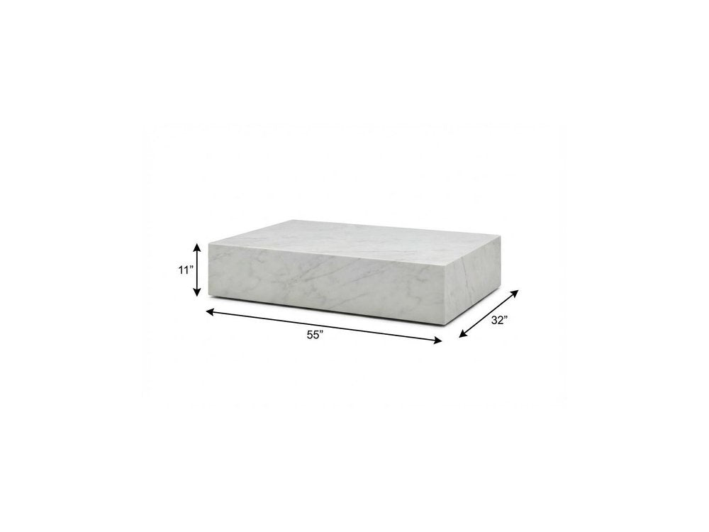 White Genuine Marble Block Coffee Table - 55-inch