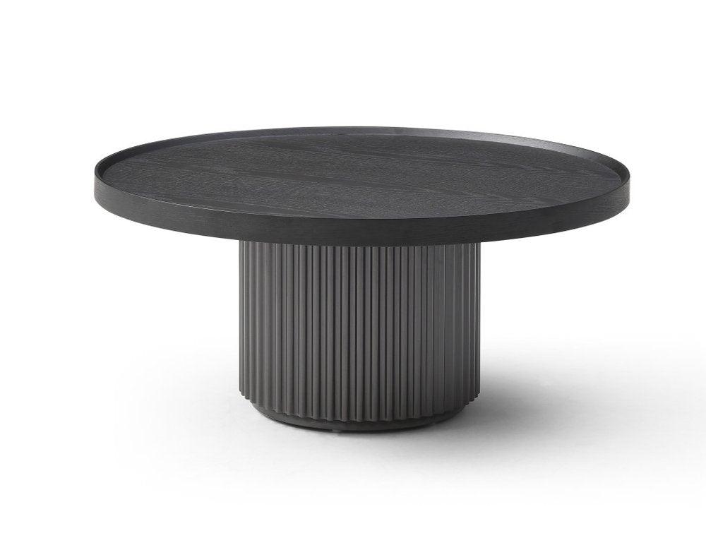 Dark Gray Wood Round Pedestal Coffee Table - 32-inch