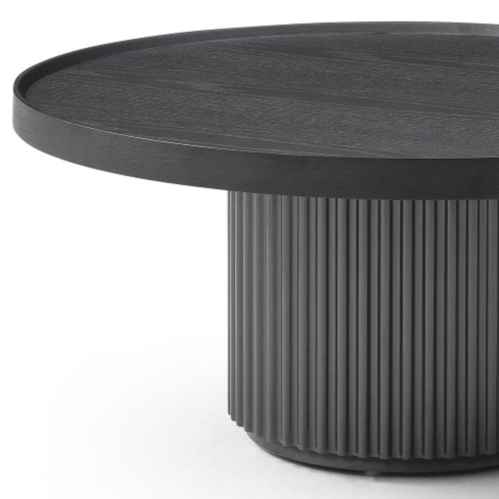 Dark Gray Wood Round Pedestal Coffee Table - 32-inch