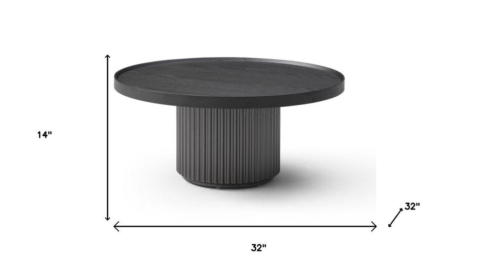 Dark Gray Wood Round Pedestal Coffee Table - 32-inch