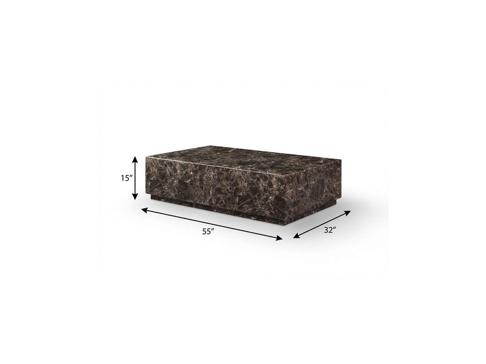 Brown Genuine Marble Block Coffee Table - 55-inch