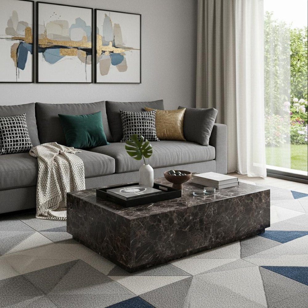 Brown Genuine Marble Block Coffee Table - 55-inch
