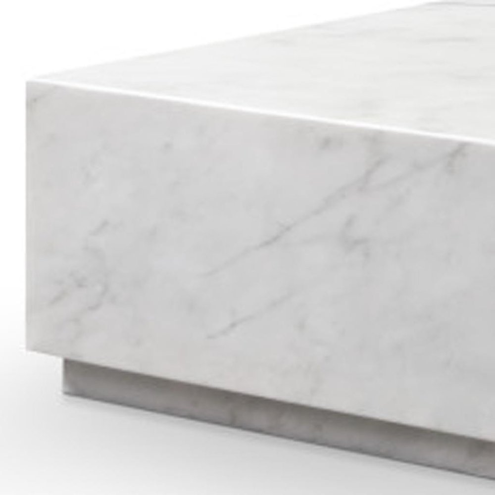 White Genuine Marble Block Coffee Table - 55-inch