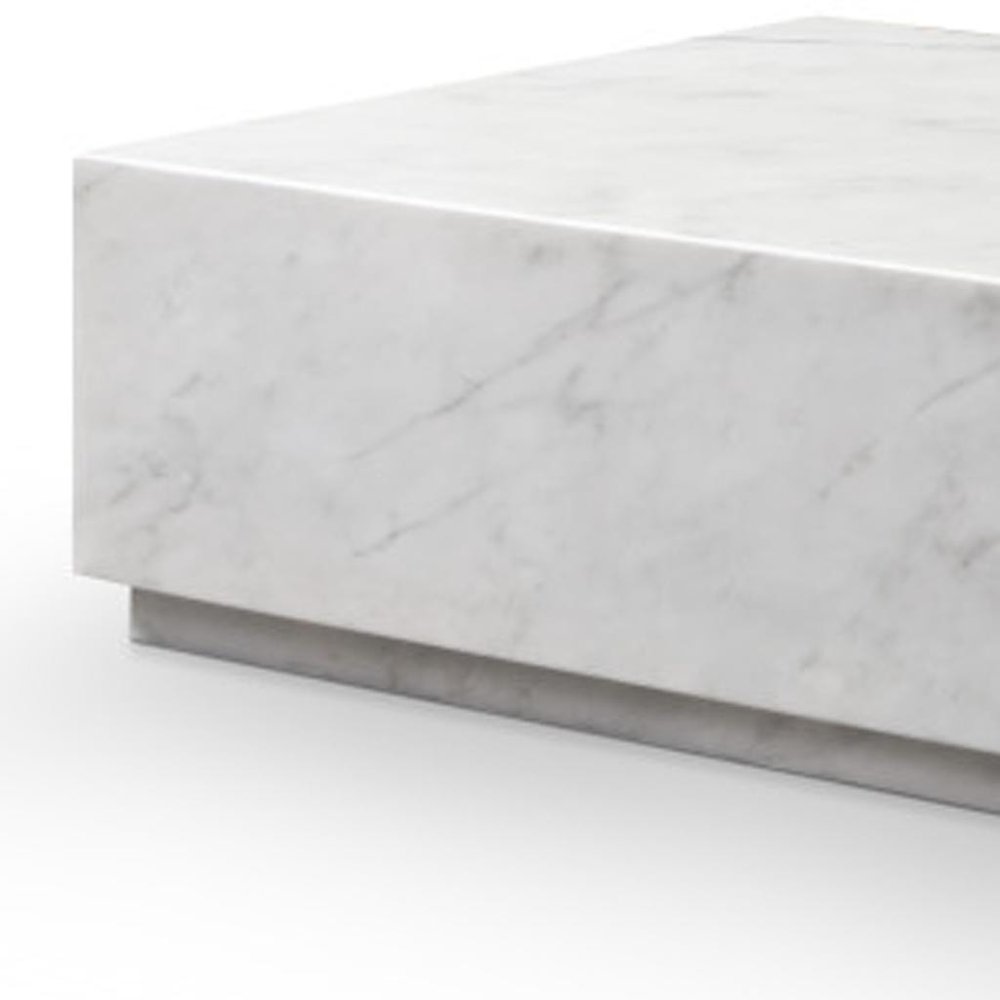 White Genuine Marble Block Coffee Table - 55-inch