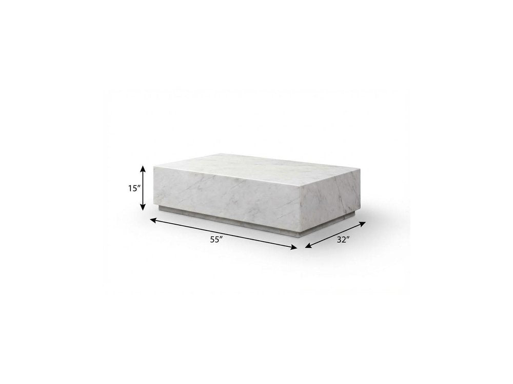 White Genuine Marble Block Coffee Table - 55-inch