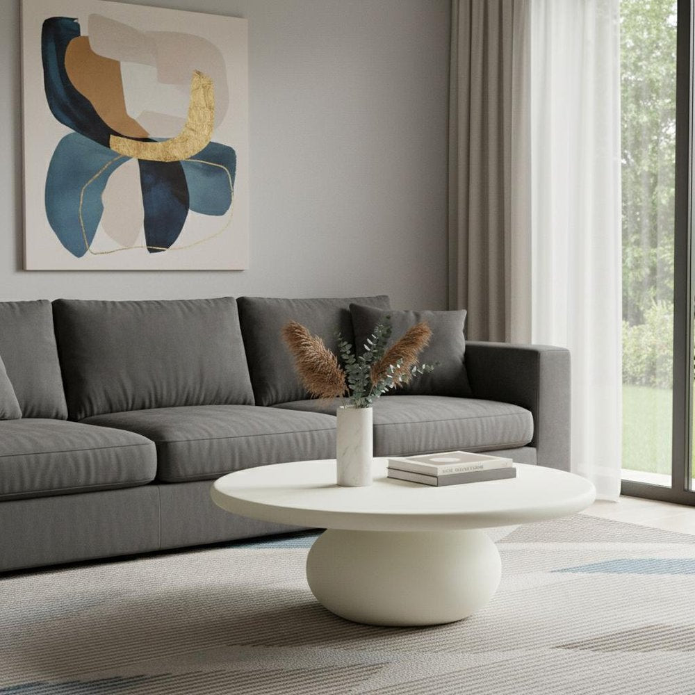 Beige Glass Round Pedestal Coffee Table - 41-inch