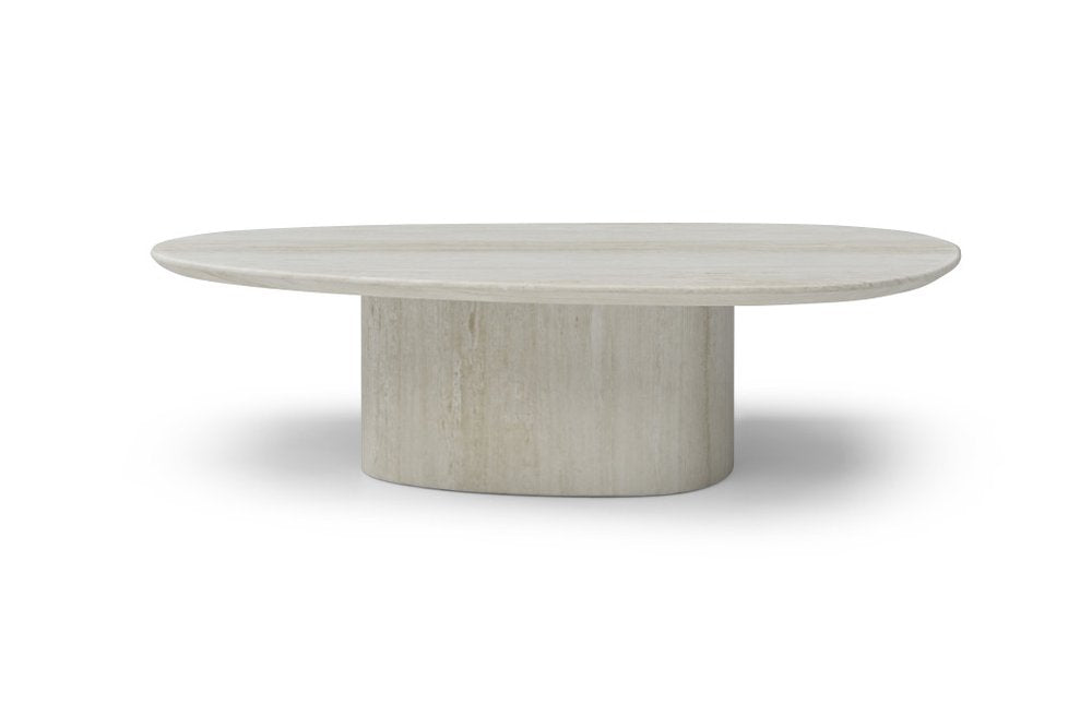 Beige Marble Oval Pedestal Coffee Table - 51-inch