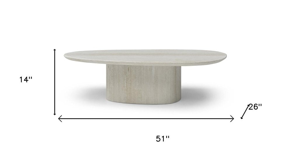 Beige Marble Oval Pedestal Coffee Table - 51-inch