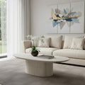 Beige Marble Oval Pedestal Coffee Table - 51-inch
