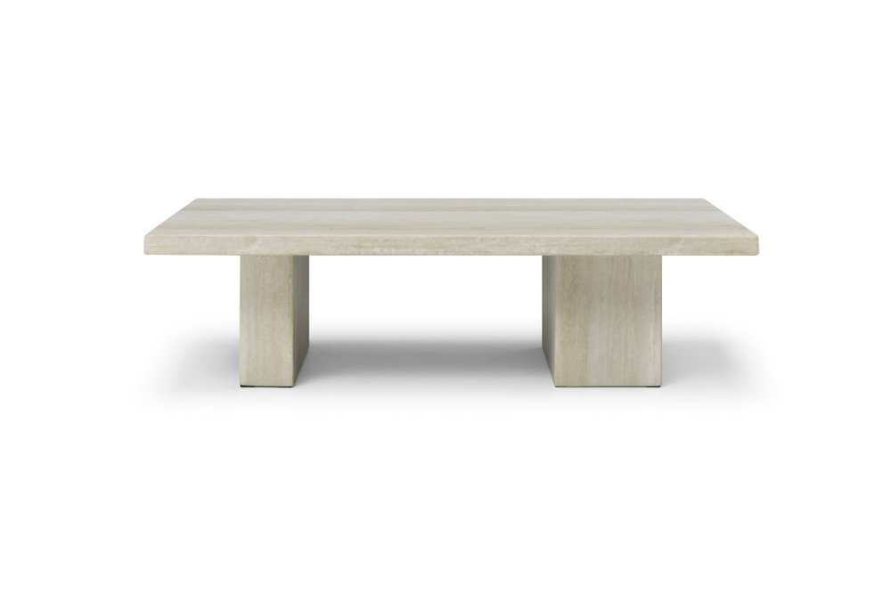 Beige Marble Double Pedestal Coffee Table - 55-inch