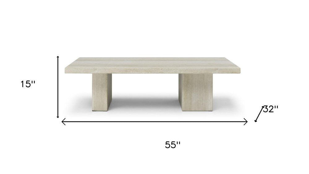 Beige Marble Double Pedestal Coffee Table - 55-inch