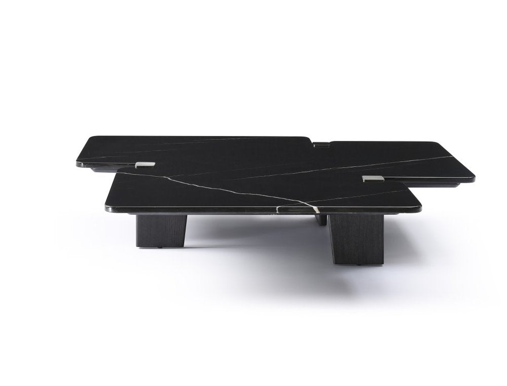 Black Genuine Marble and Solid Wood Free Form Coffee Table - 47-inch
