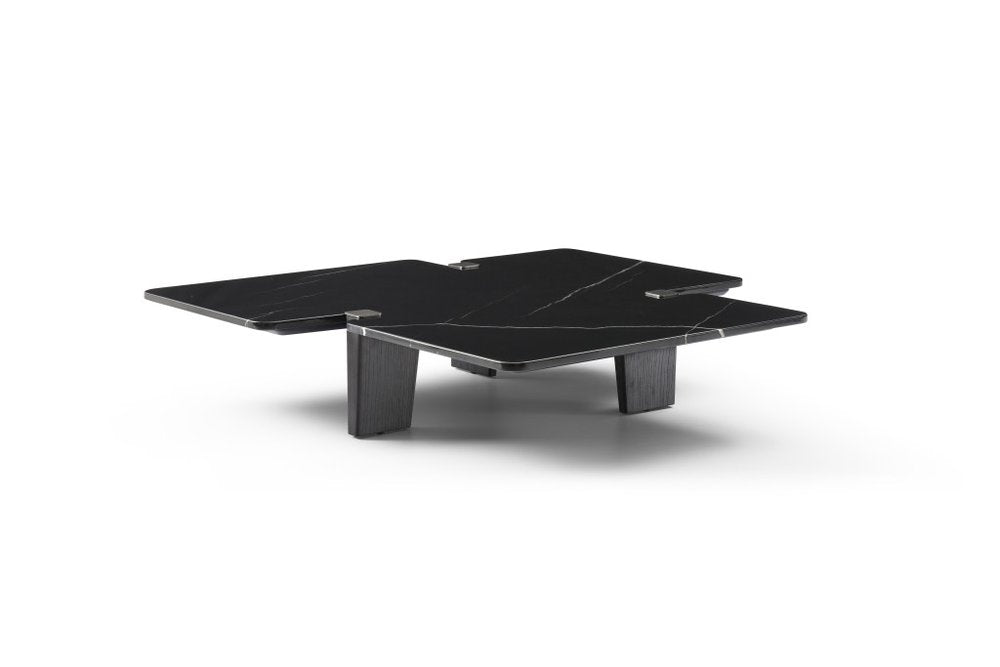 Black Genuine Marble and Solid Wood Free Form Coffee Table - 47-inch