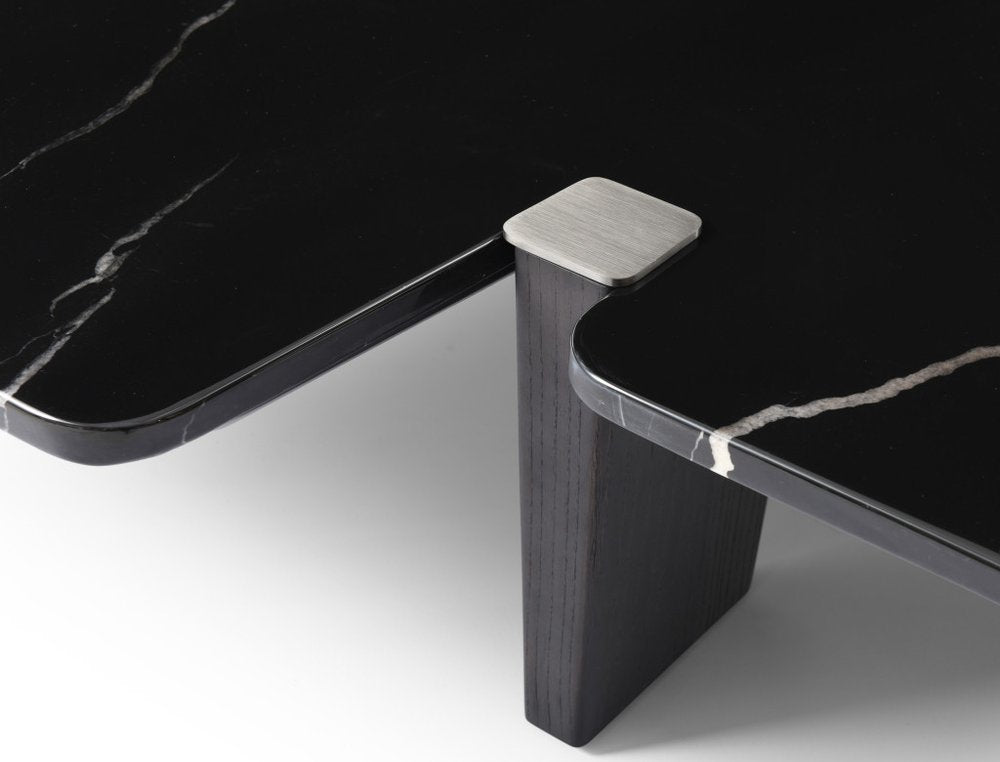 Black Genuine Marble and Solid Wood Free Form Coffee Table - 47-inch