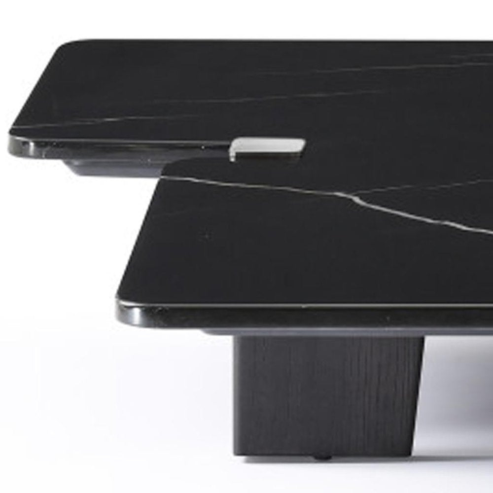 Black Genuine Marble and Solid Wood Free Form Coffee Table - 47-inch