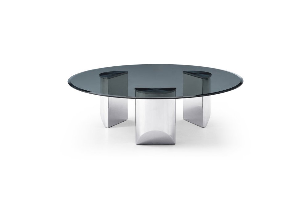 Black and Silver Mirrored Glass and Stainless Steel Round Coffee Table