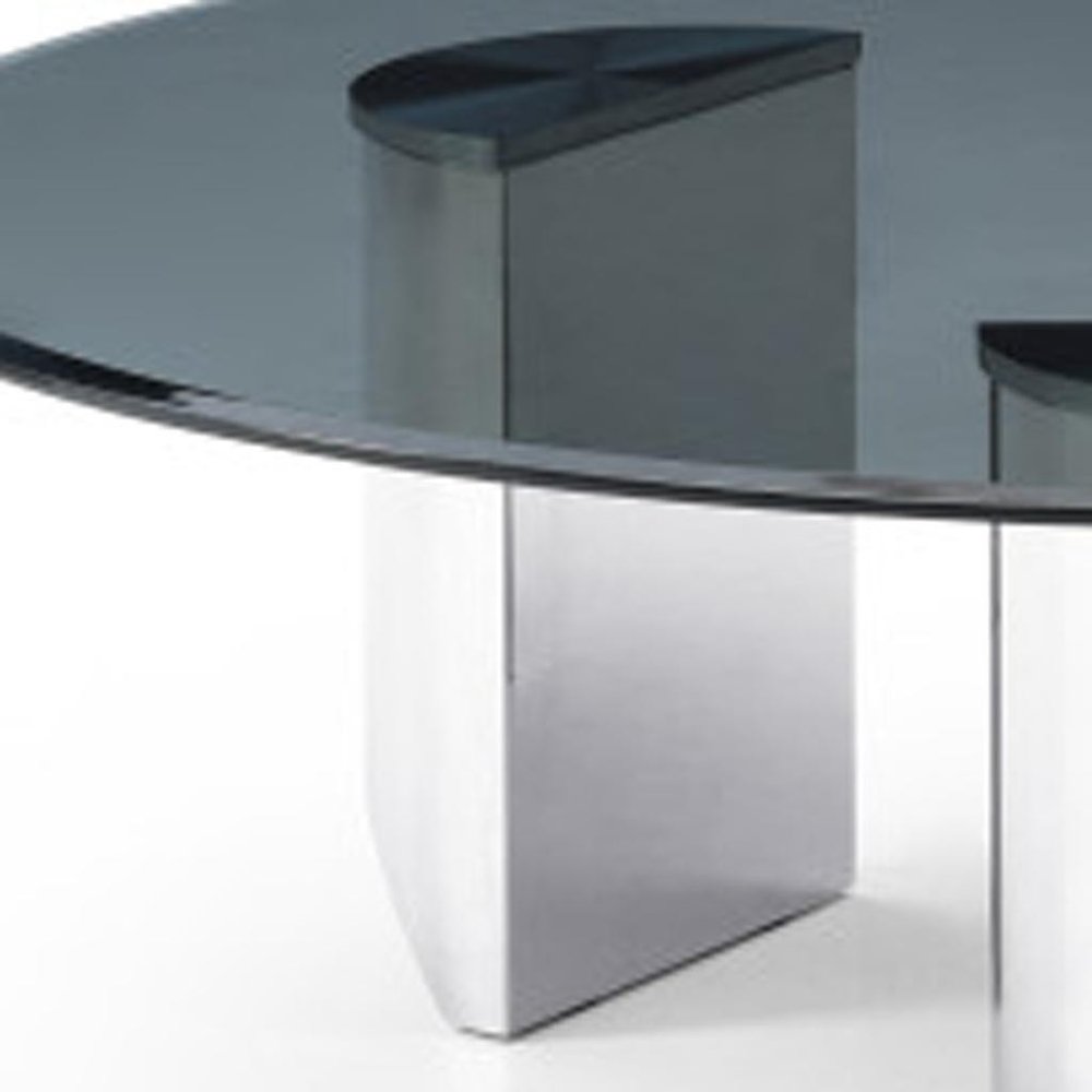 Black and Silver Mirrored Glass and Stainless Steel Round Coffee Table