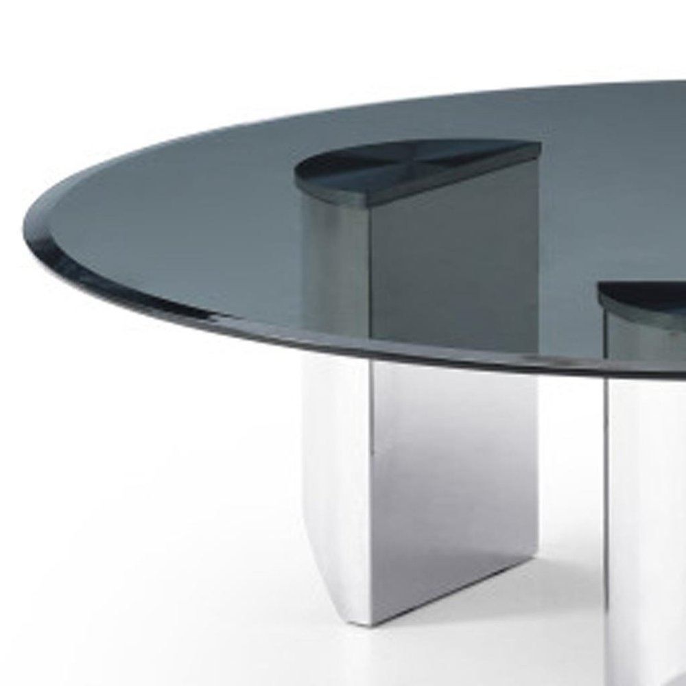 Black and Silver Mirrored Glass and Stainless Steel Round Coffee Table