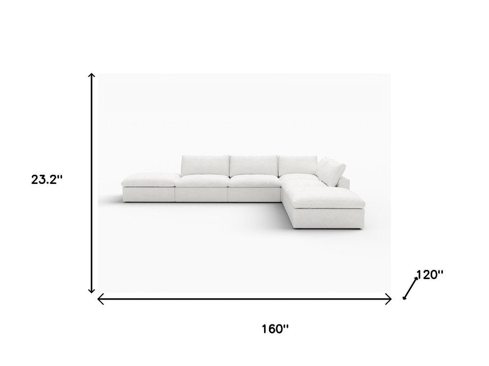 White Linen Blend Modular Armless Sofa with Ottomans and Storage