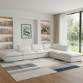 White Linen Blend Modular Armless Sofa with Ottomans and Storage