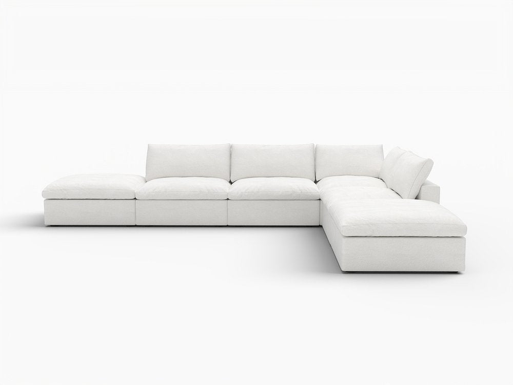 White Linen Blend Modular Armless Sofa with Ottomans and Storage