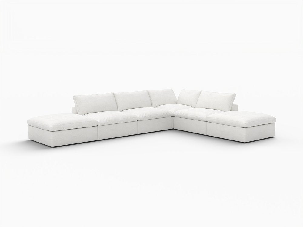 White Linen Blend Modular Armless Sofa with Ottomans and Storage