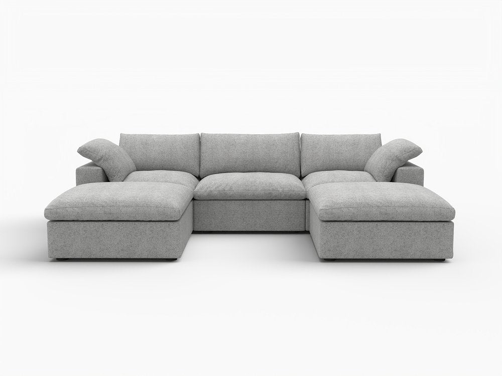 Light Gray Linen Blend Modular Universal Sofa with Ottoman and Storage