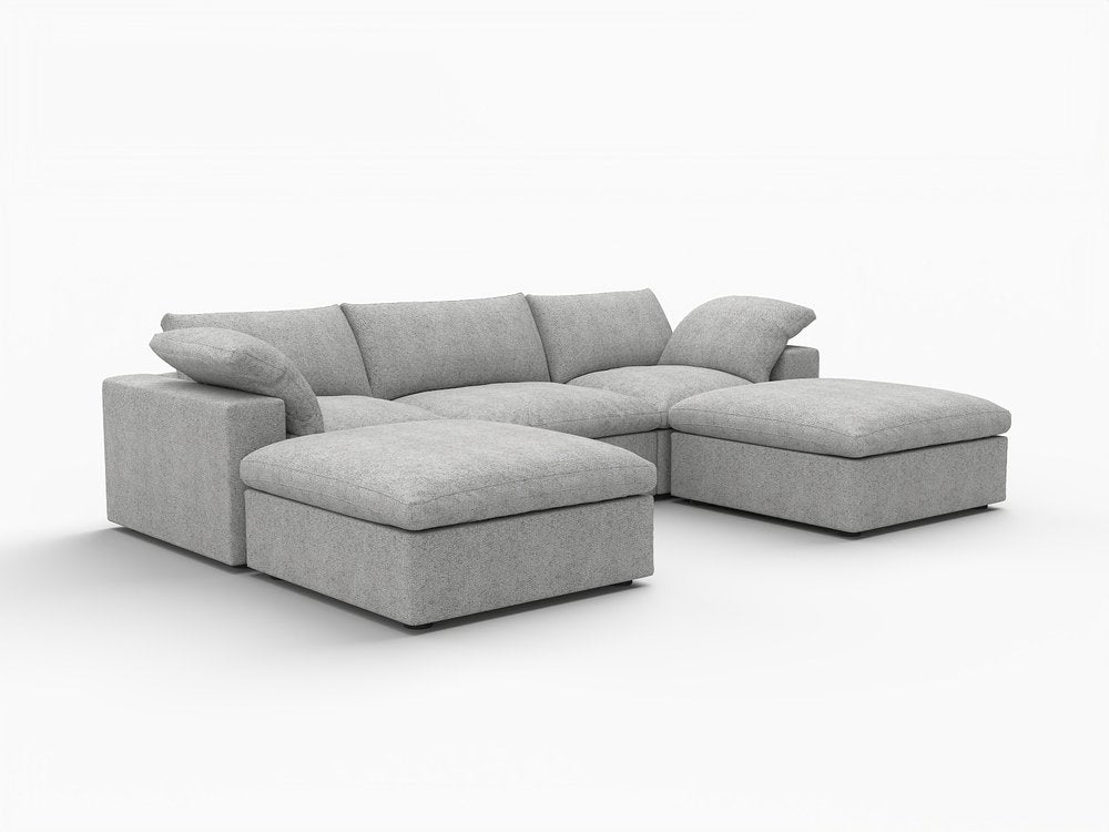 Light Gray Linen Blend Modular Universal Sofa with Ottoman and Storage