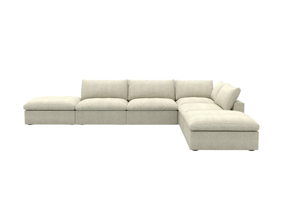 Khaki Linen Blend Modular Armless Sofa with Ottomans Toss Pillows and Storage