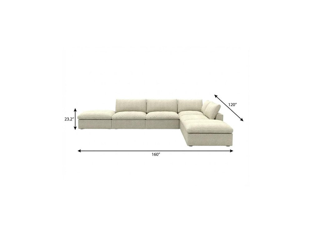 Khaki Linen Blend Modular Armless Sofa with Ottomans Toss Pillows and Storage