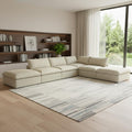 Khaki Linen Blend Modular Armless Sofa with Ottomans Toss Pillows and Storage