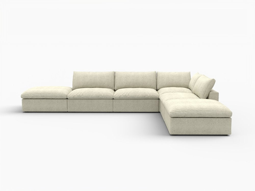 Khaki Linen Blend Modular Armless Sofa with Ottomans Toss Pillows and Storage